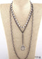 Boho Necklace, RH Antique Brass White Stone Glass